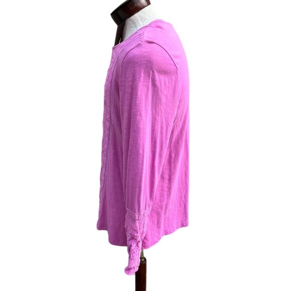 Soft Surroundings Pink Lace Panel Inset Cuffs Long Sleeve Tee Top Size XL - Picture 2 of 9